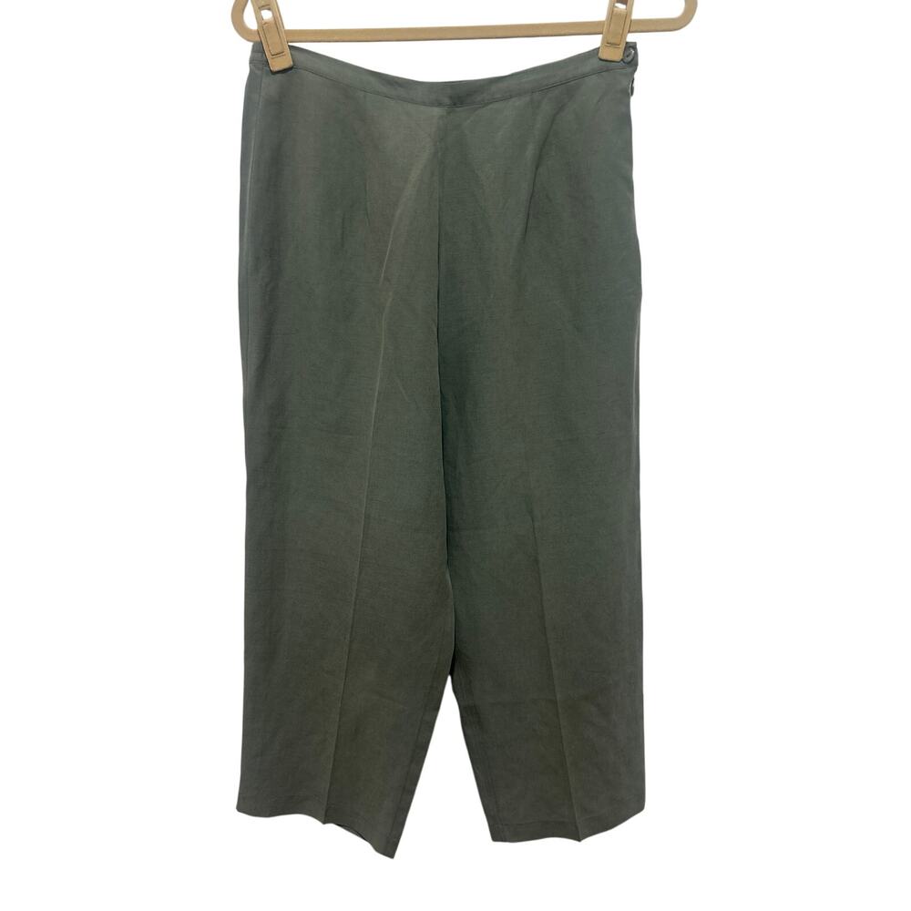 Dressbarn Silk Linen Sage Elastic Waist Cropped Straight Leg Dress Pants 12